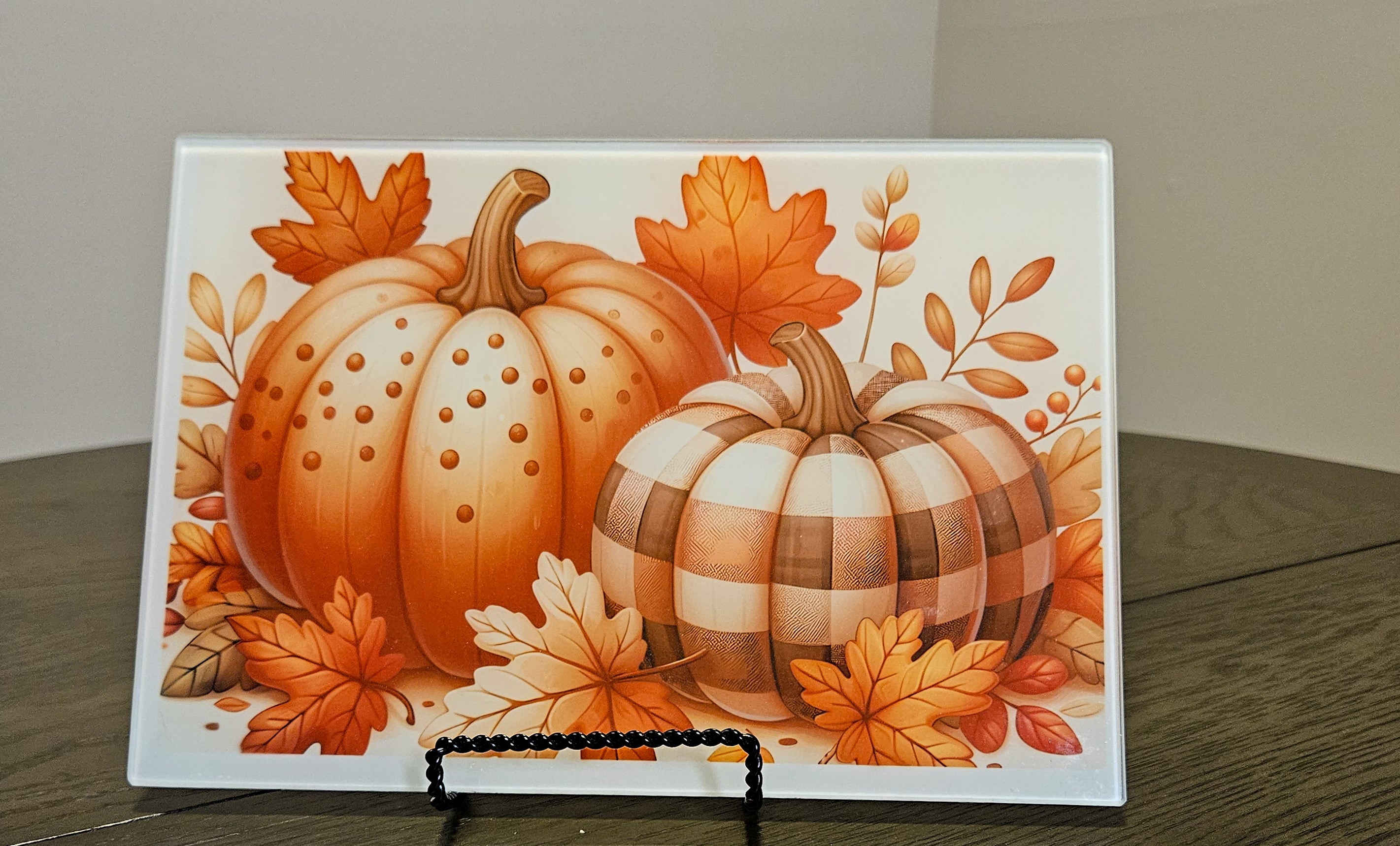 Pumpkin Glass Cutting Board w/Stand