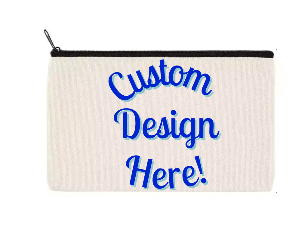 Tan pouch with black zipper that can have custom printing