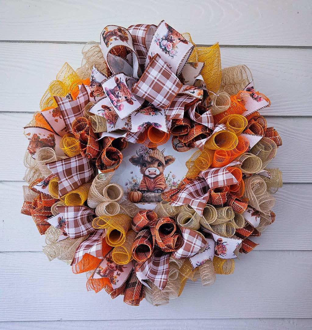Highland Cow Autumn Wreath